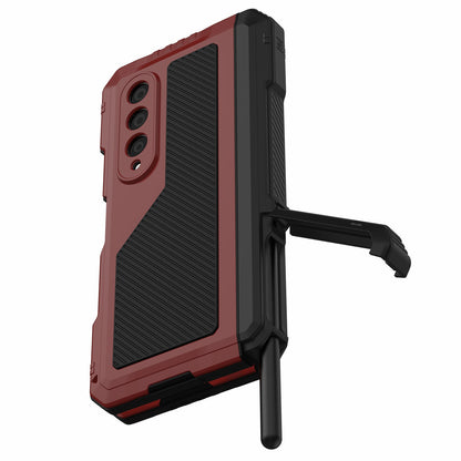 For Samsung Galaxy Z Fold4 5G Aluminium Alloy + Silicone Phone Case Shockproof Dustproof Kickstand Protective Cover with Screen Protector