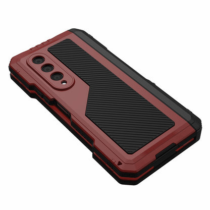 For Samsung Galaxy Z Fold4 5G Aluminium Alloy + Silicone Phone Case Shockproof Dustproof Kickstand Protective Cover with Screen Protector