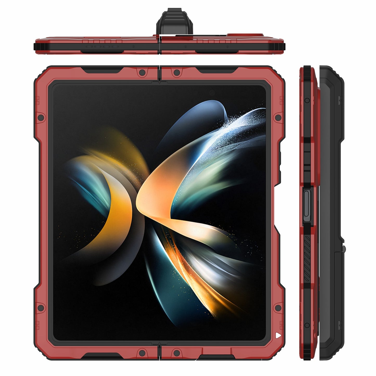 For Samsung Galaxy Z Fold4 5G Aluminium Alloy + Silicone Phone Case Shockproof Dustproof Kickstand Protective Cover with Screen Protector