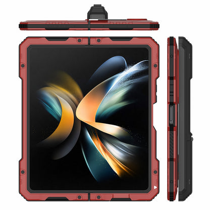 For Samsung Galaxy Z Fold4 5G Aluminium Alloy + Silicone Phone Case Shockproof Dustproof Kickstand Protective Cover with Screen Protector
