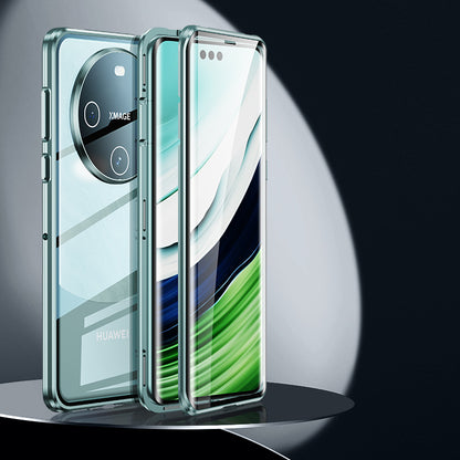 For Huawei Mate 60 Anti-drop Phone Case Double-Sides HD Clear Tempered Glass Aluminium Alloy Frame Phone Cover