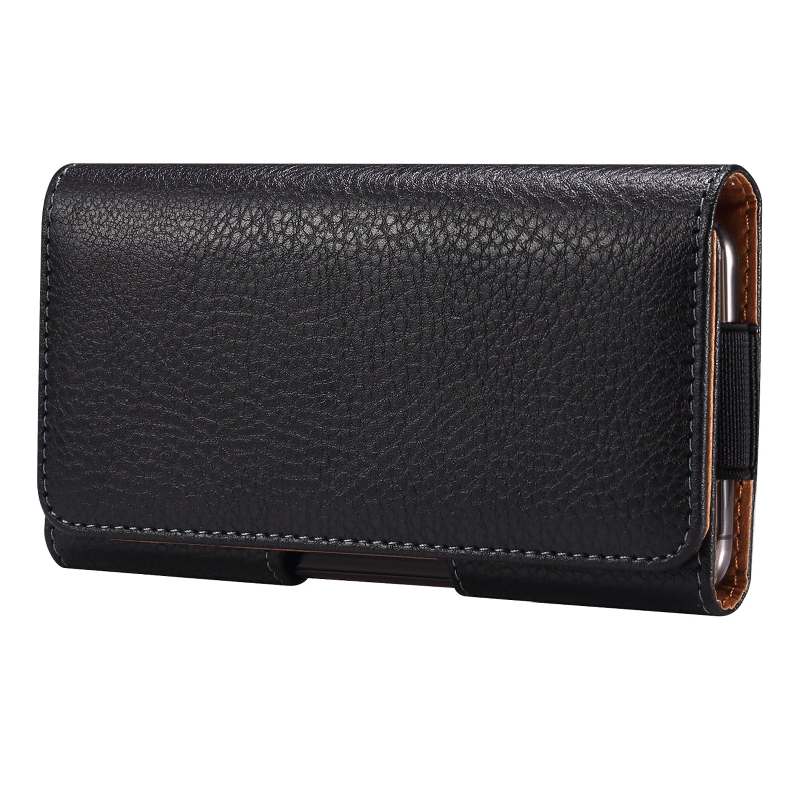 Litchi Texture PU Leather Phone Pouch for 6.2-6.5 Mobile Phones Horizontal Wasit Belt Bag with Back Buckle