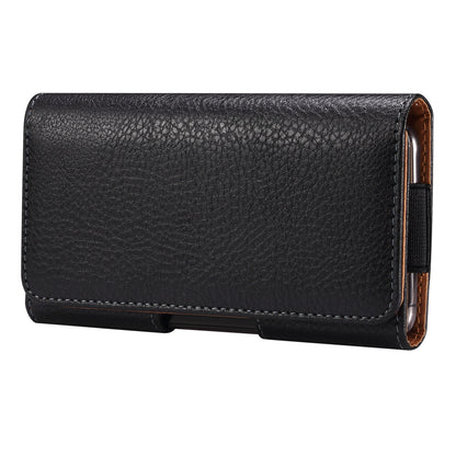 Litchi Texture PU Leather Phone Pouch for 6.2-6.5 Mobile Phones Horizontal Wasit Belt Bag with Back Buckle