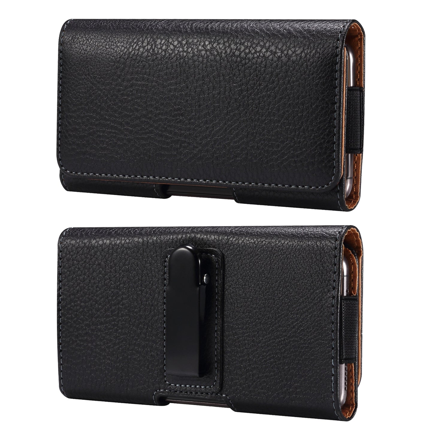 Litchi Texture PU Leather Phone Pouch for 6.2-6.5 Mobile Phones Horizontal Wasit Belt Bag with Back Buckle