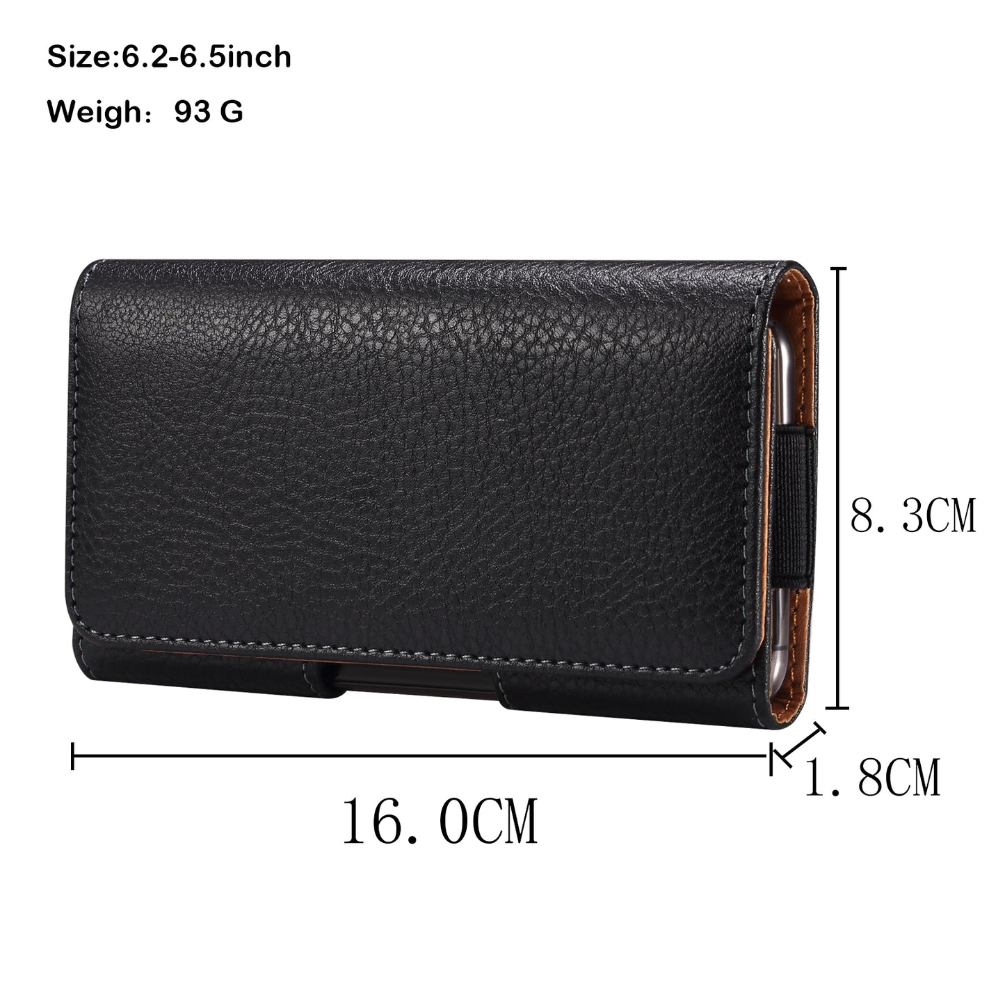 Litchi Texture PU Leather Phone Pouch for 6.2-6.5 Mobile Phones Horizontal Wasit Belt Bag with Back Buckle