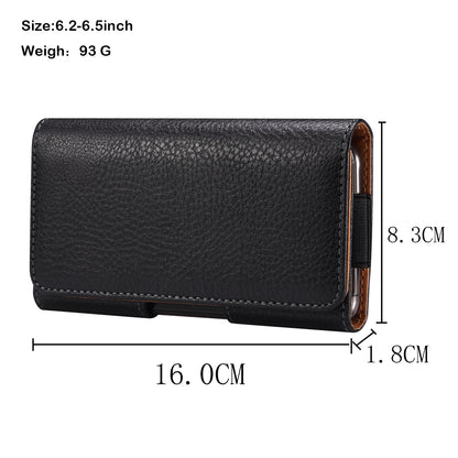 Litchi Texture PU Leather Phone Pouch for 6.2-6.5 Mobile Phones Horizontal Wasit Belt Bag with Back Buckle