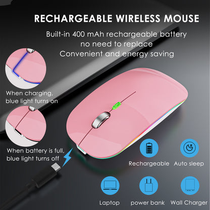 2.4G / Bluetooth Dual Mode Wireless Mouse with Backlight, Quiet Portable Jiggler Mouse for Laptops, Tablets
