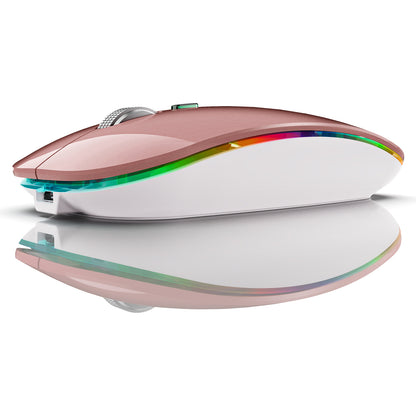 2.4G / Bluetooth Dual Mode Wireless Mouse with Backlight, Quiet Portable Jiggler Mouse for Laptops, Tablets