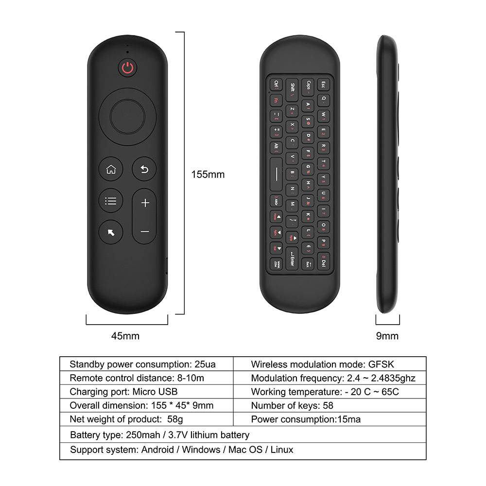 M5 2.4G+BT 5.2 Dual Mode Wireless Air Mouse Keyboard Fly Mouse Wireless Remote for Android TV Box / PC / Smart TV / Projector / HTPC