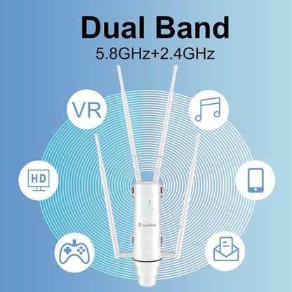 WAVLINK WS-WN572HG3-A AC1200 Outdoor WiFi Extender with POE Dual Band 2.4GHz / 5GHz Wireless Routers with 4x7dBi Antenna