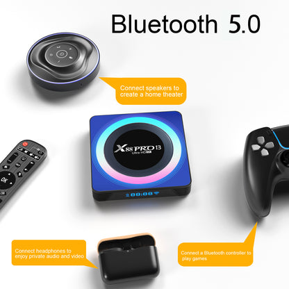 X88 Pro 13 Ultra HD 8K TV Box 4GB+32GB Android 13.0 Smart TV Box with Remote Control