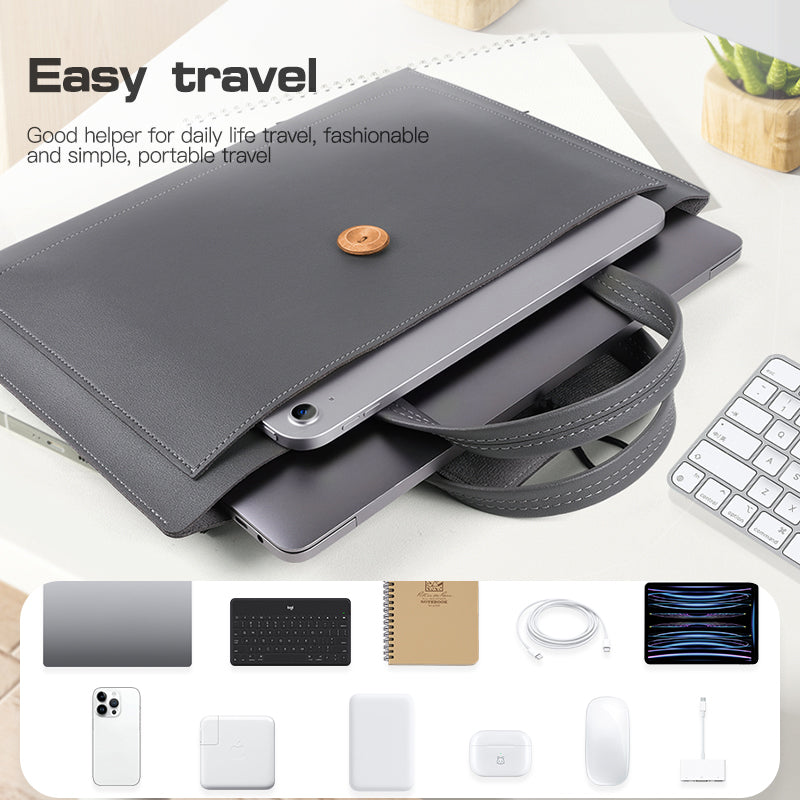 15 / 15.4 / 16 Inch Laptop Carrying Bag Handbag PU Leather Surface Protection Sleeve 3-Layer Notebook Computer Pouch