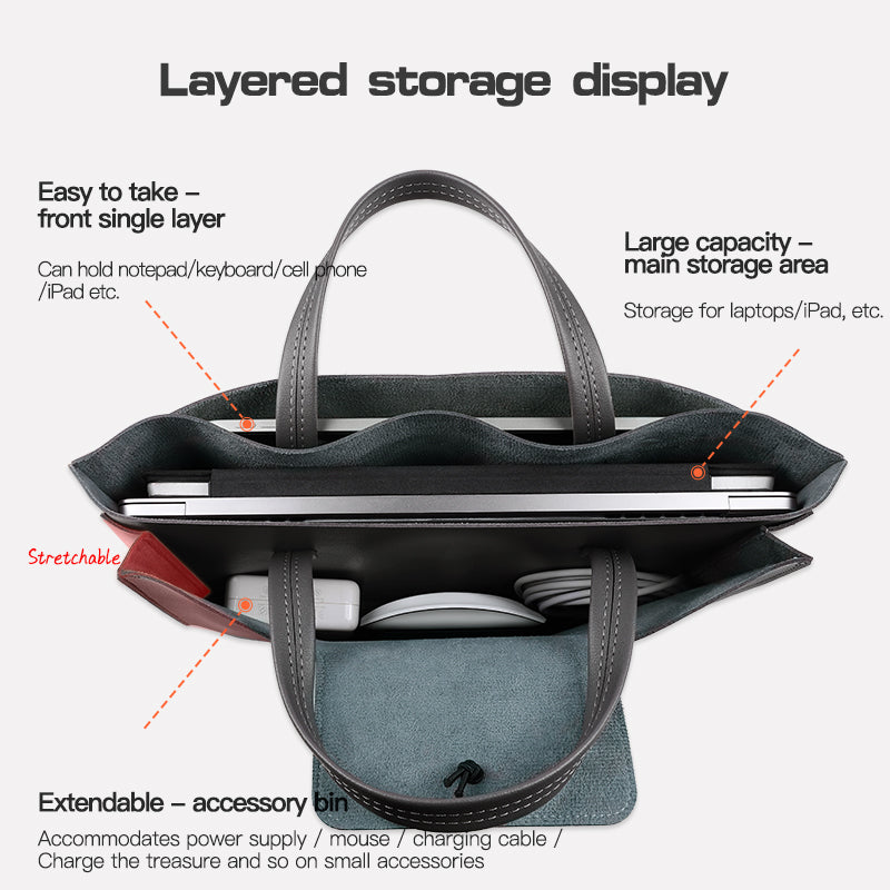 15 / 15.4 / 16 Inch Laptop Carrying Bag Handbag PU Leather Surface Protection Sleeve 3-Layer Notebook Computer Pouch