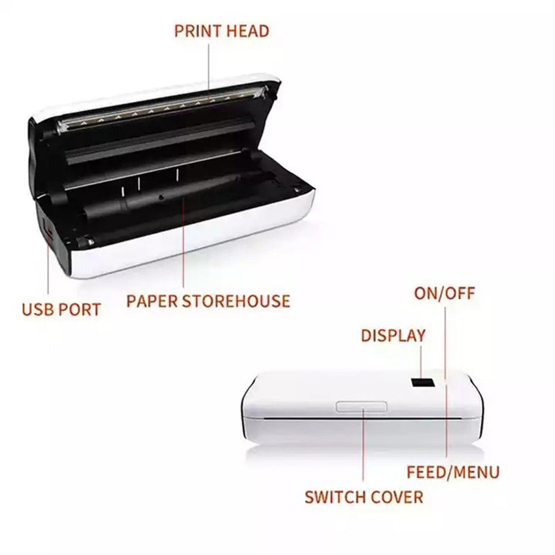 A4 Mini Phone Bluetooth USB Connection Inkless Printer Rechargeable ABS Thermal Photo Printer with 50 Print Papers