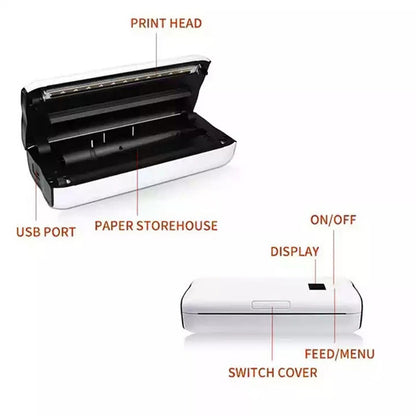 A4 Mini Phone Bluetooth USB Connection Inkless Printer Rechargeable ABS Thermal Photo Printer with 50 Print Papers