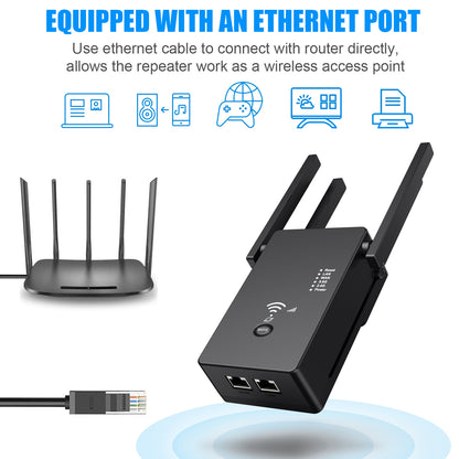 U6 1200m Wireless Router Network Extender Wi-Fi Repeater with External Antenna, WiFi Signal Booster