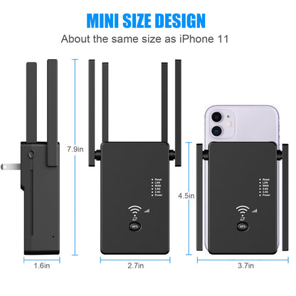 U6 1200m Wireless Router Network Extender Wi-Fi Repeater with External Antenna, WiFi Signal Booster