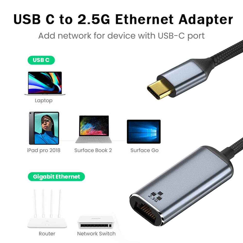 For MacBook 2500Mbps USB-C Ethernet Adapter Type-C to RJ45 LAN 2.5 Gigabit Network Card