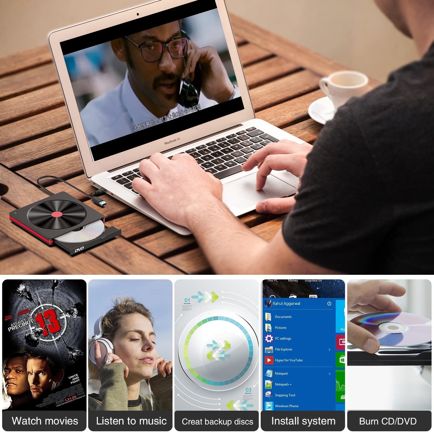 048 Portable DVD-RW External USB Optical Drive Laptop DVD Burner Desktop Integrate Type-C Optical Drive