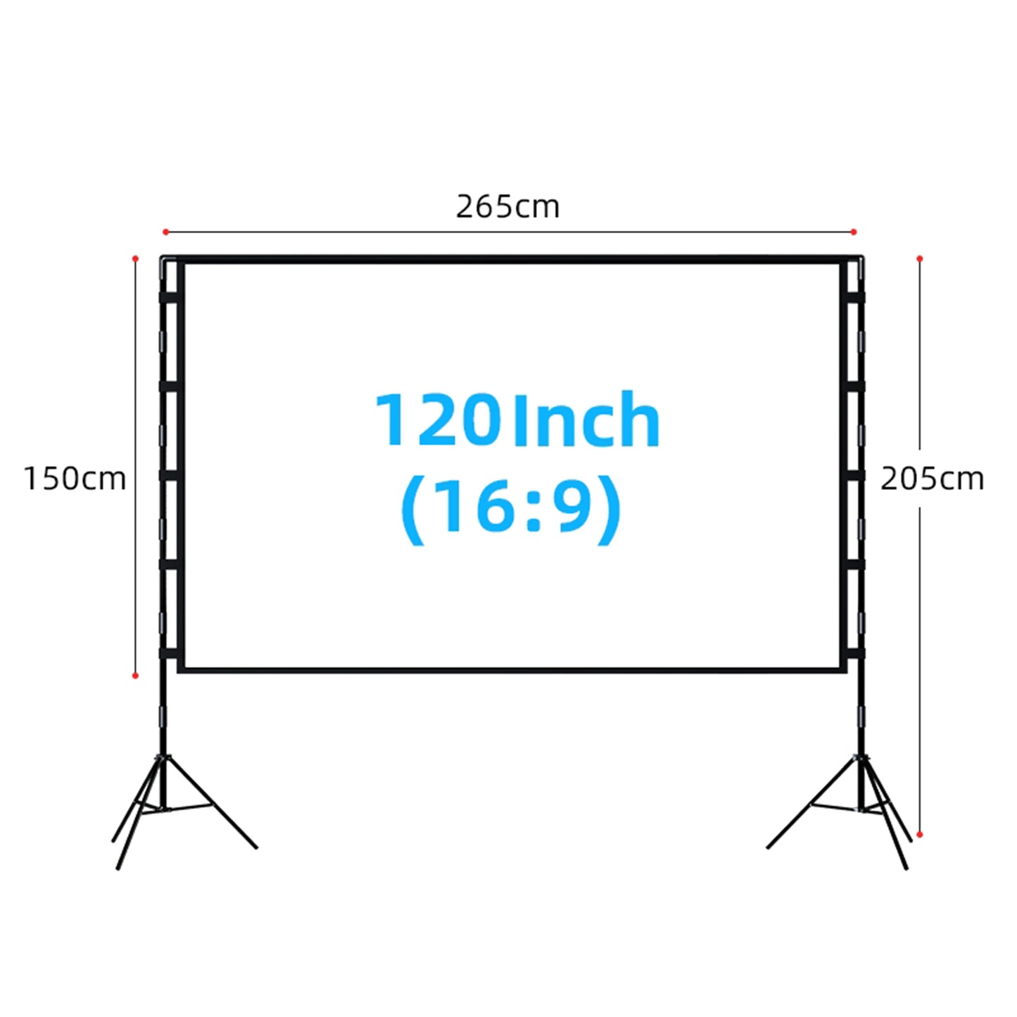 120-Inch 2.65mx1.5m Indoor Outdoor Projection Curtain 16:9 Movie Projector Screen with Stand with Storage Bag