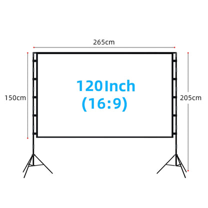 120-Inch 2.65mx1.5m Indoor Outdoor Projection Curtain 16:9 Movie Projector Screen with Stand with Storage Bag