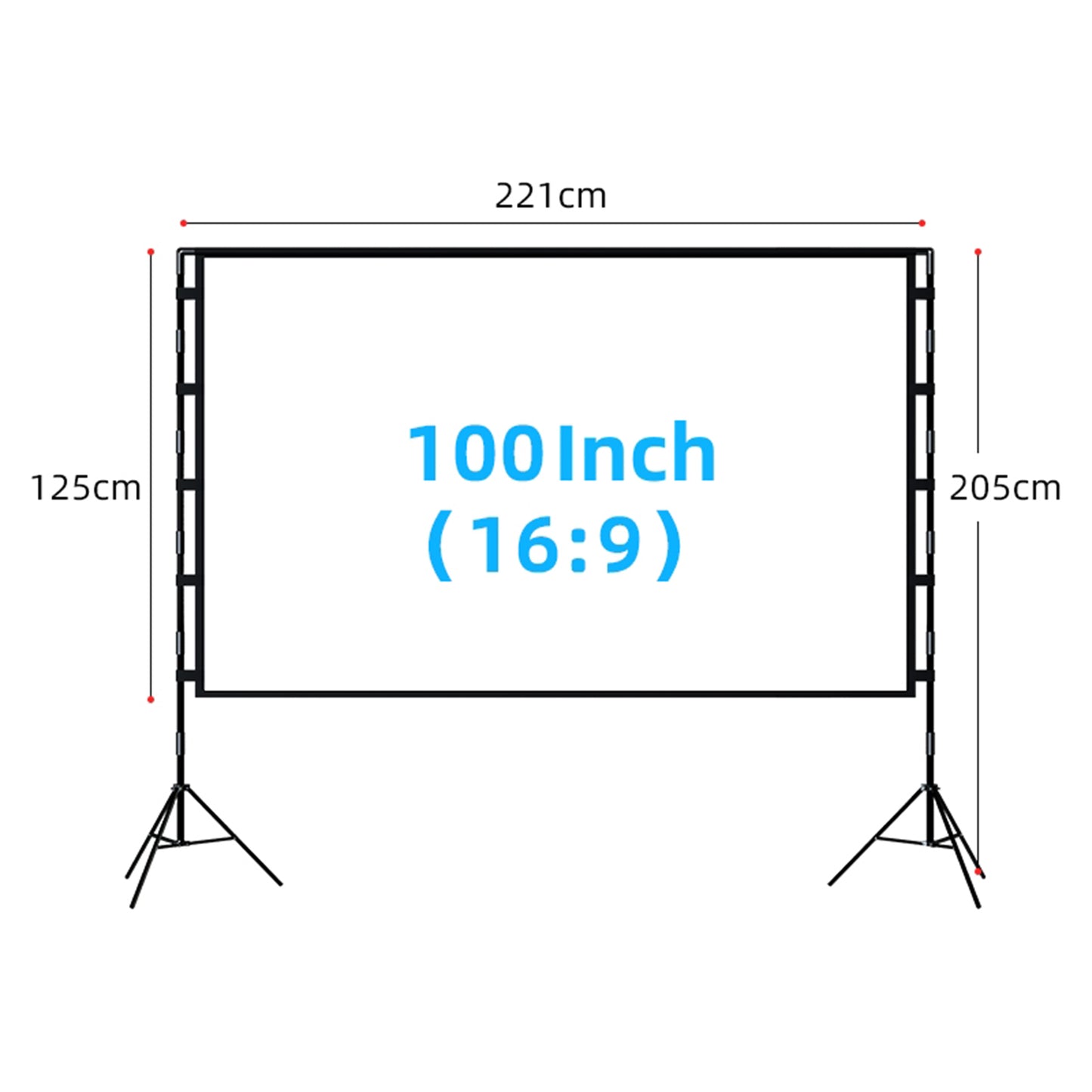 100-Inch 2.21mx1.25m 16:9 Projection Curtain Movie Projector Screen with Stand for Home Theater Office Backyard