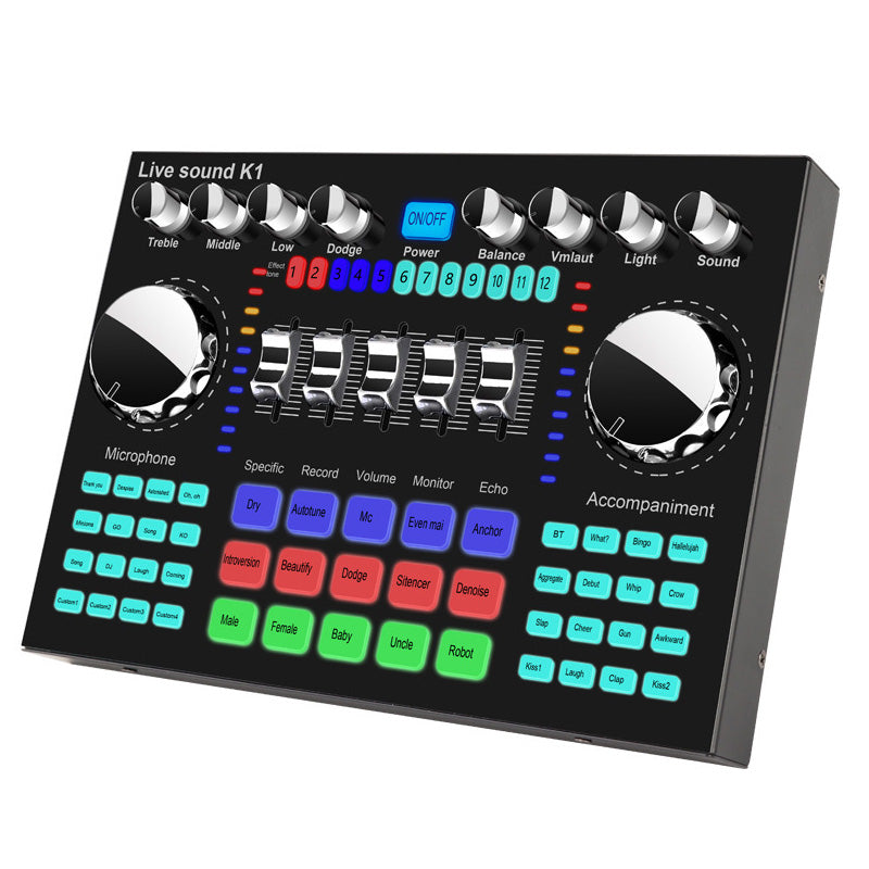 K1 Bluetooth 5.0 Soundcard Adjustable Volume HiFi Live Sound Card Mixer Board