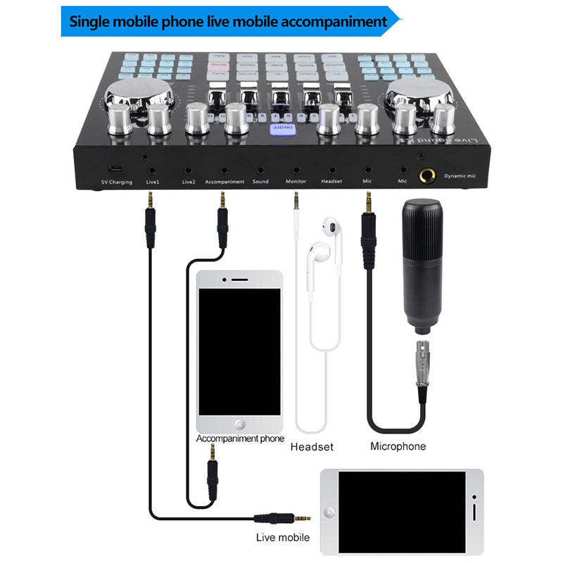 K1 Bluetooth 5.0 Soundcard Adjustable Volume HiFi Live Sound Card Mixer Board