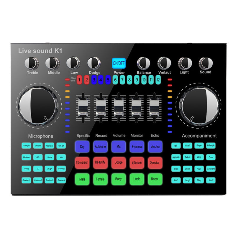 K1 Bluetooth 5.0 Soundcard Adjustable Volume HiFi Live Sound Card Mixer Board