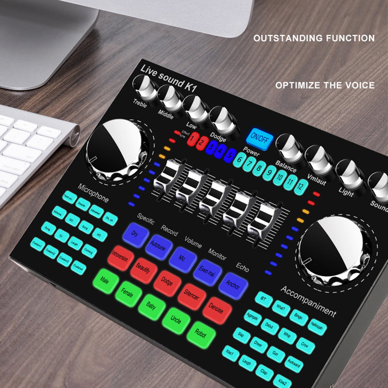 K1 Bluetooth 5.0 Soundcard Adjustable Volume HiFi Live Sound Card Mixer Board