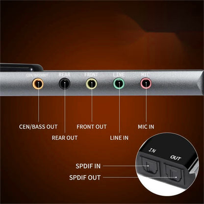 HY-601 6 In 1 USB Multifunction Sound Card USB + 3.5mm Audio + 7.1 Channel / Optical Fiber