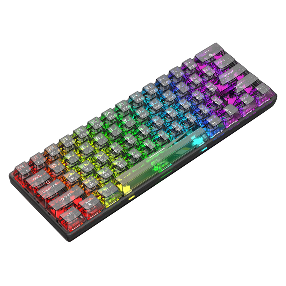 XUNFOX K30 Pro Three Modes Transparent Mechanical Keyboard White Axis 61 Keys Gaming Keyboard with RGB Backlight