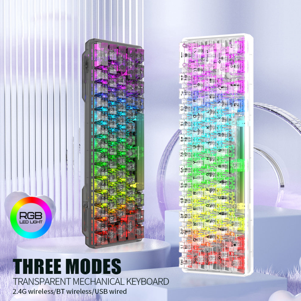 XUNFOX K30 Pro Three Modes Transparent Mechanical Keyboard White Axis 61 Keys Gaming Keyboard with RGB Backlight