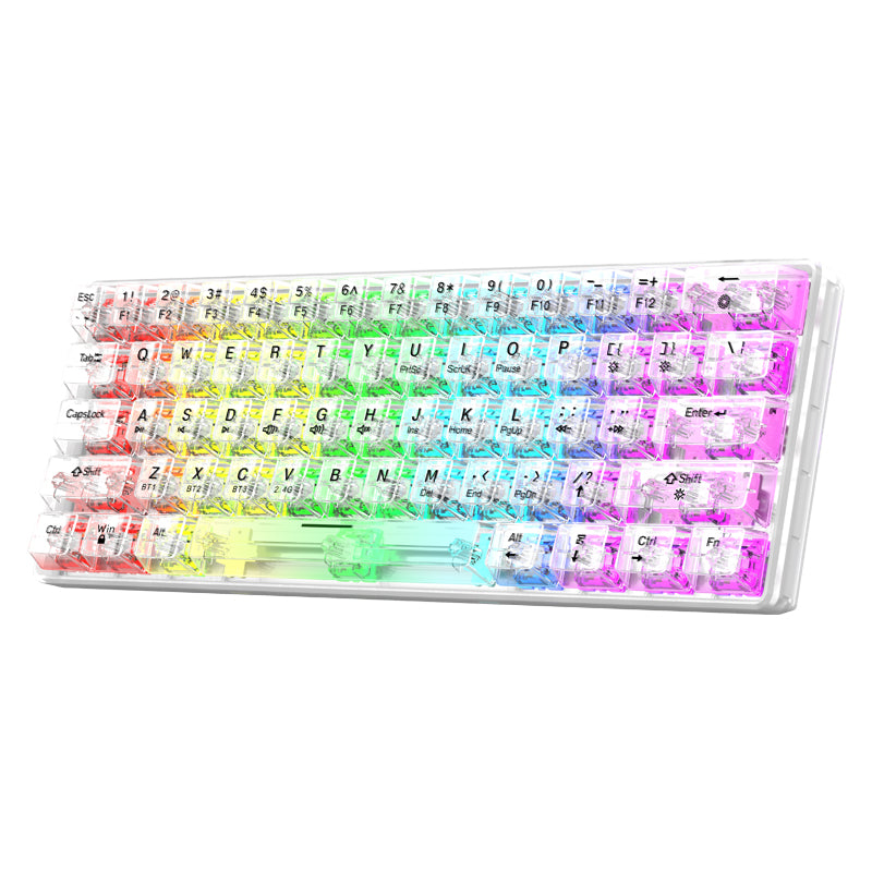 XUNFOX K30 Pro Three Modes Transparent Mechanical Keyboard White Axis 61 Keys Gaming Keyboard with RGB Backlight