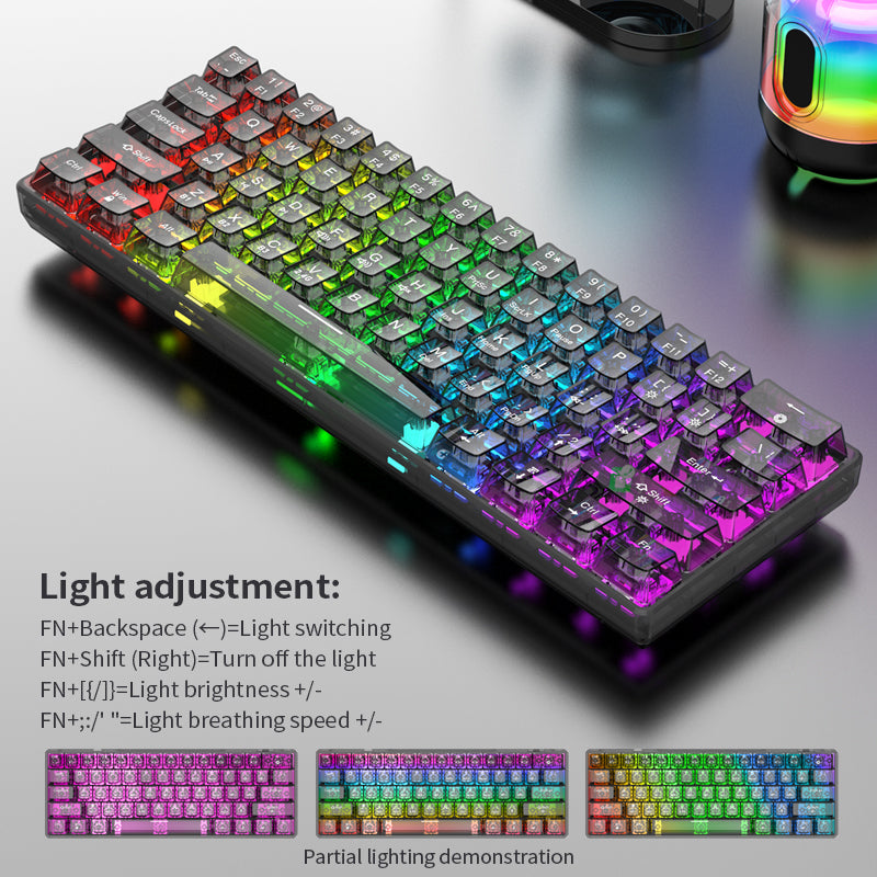 XUNFOX K30 Pro Three Modes Transparent Mechanical Keyboard White Axis 61 Keys Gaming Keyboard with RGB Backlight