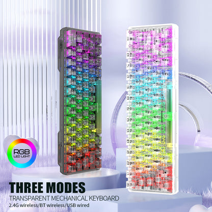 XUNFOX K30 Pro Three Modes Transparent Mechanical Keyboard White Axis 61 Keys Gaming Keyboard with RGB Backlight
