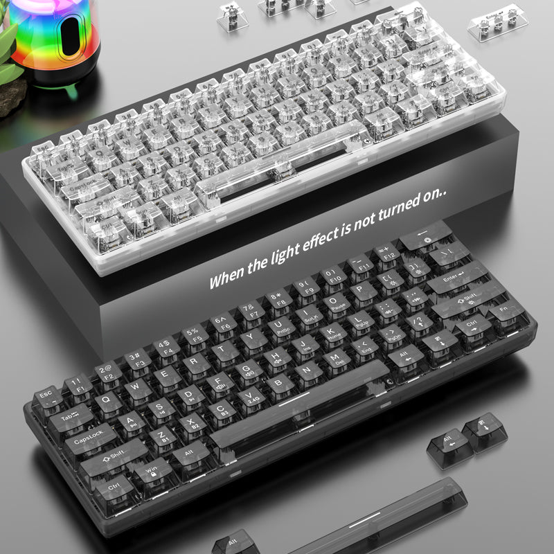 XUNFOX K30 Pro Three Modes Transparent Mechanical Keyboard White Axis 61 Keys Gaming Keyboard with RGB Backlight