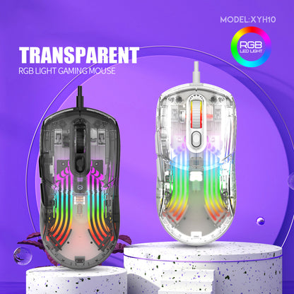 XUNFOX XYH10 USB Wired Transparent Mouse 6-Speed DPI 7 Keys Gaming Mouse with RGB Light for PC  /  Laptop