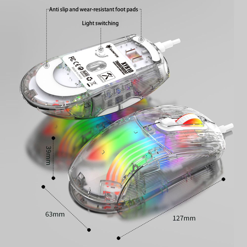 XUNFOX XYH10 USB Wired Transparent Mouse 6-Speed DPI 7 Keys Gaming Mouse with RGB Light for PC  /  Laptop