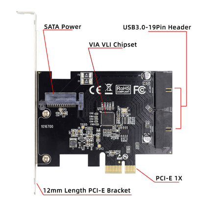 U3-048 PCI-E 1X Express Card to 19Pin 20Pin USB 3.0 Front Panel Header 5Gbps VL805 Adapter