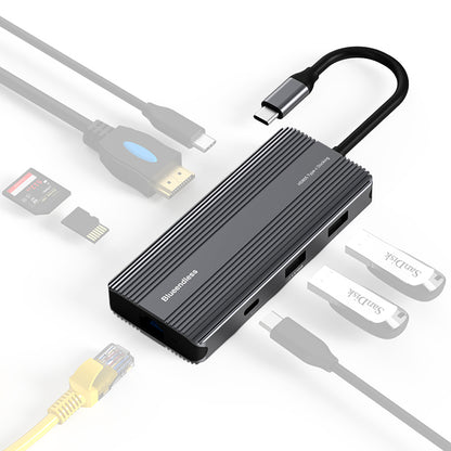 BLUEENDLESS HD805 Type-C Hub 8K@30Hz 8-in-1 Multiport Desktop PC Laptop Adapter USB3.1 Splitter