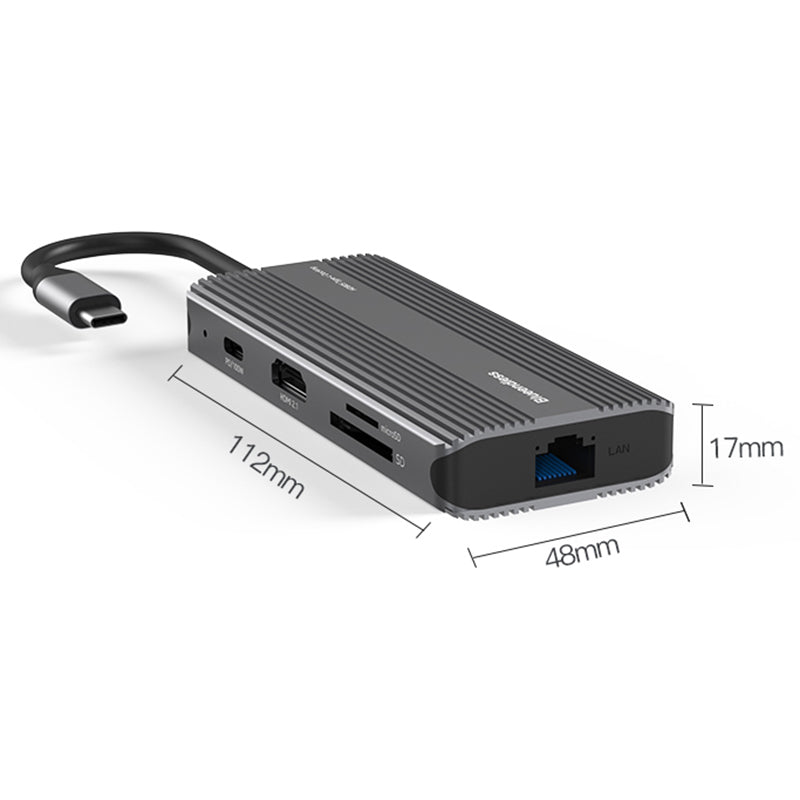 BLUEENDLESS HD805 Type-C Hub 8K@30Hz 8-in-1 Multiport Desktop PC Laptop Adapter USB3.1 Splitter