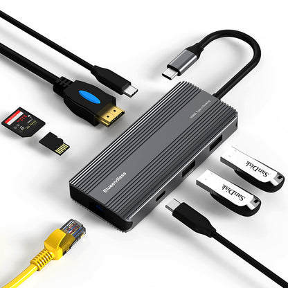 BLUEENDLESS HD805 Type-C Hub 8K@30Hz 8-in-1 Multiport Desktop PC Laptop Adapter USB3.1 Splitter