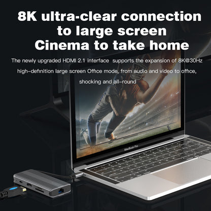 BLUEENDLESS HD805 Type-C Hub 8K@30Hz 8-in-1 Multiport Desktop PC Laptop Adapter USB3.1 Splitter