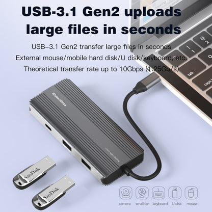 BLUEENDLESS HD805 Type-C Hub 8K@30Hz 8-in-1 Multiport Desktop PC Laptop Adapter USB3.1 Splitter