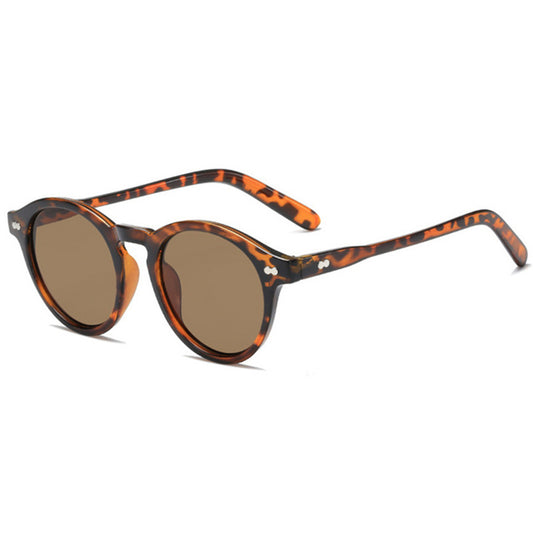 13028 Retro Round Sunglasses Vintage Style Shades Rivet Decor UV Protection Sun Glasses
