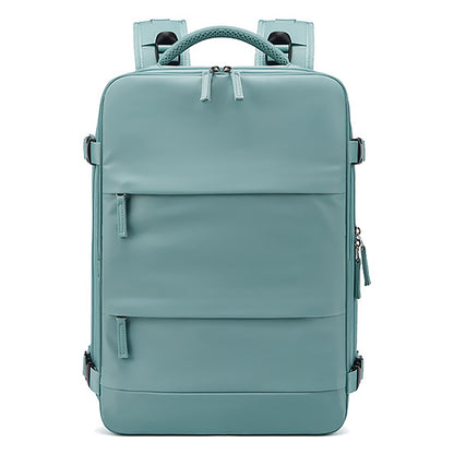 17-inch Solid Color Nylon Backpack Travel Laptop Shoes Storage Dual Shoulders Bag with USB Port