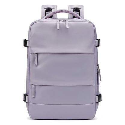 17-inch Solid Color Nylon Backpack Travel Laptop Shoes Storage Dual Shoulders Bag with USB Port