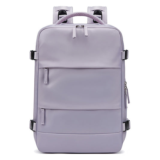 17-inch Solid Color Nylon Backpack Travel Laptop Shoes Storage Dual Shoulders Bag with USB Port