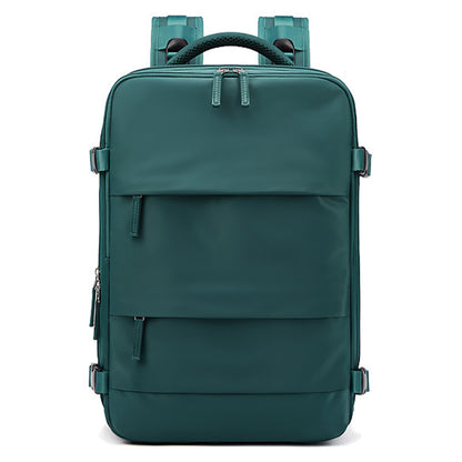 17-inch Solid Color Nylon Backpack Travel Laptop Shoes Storage Dual Shoulders Bag with USB Port